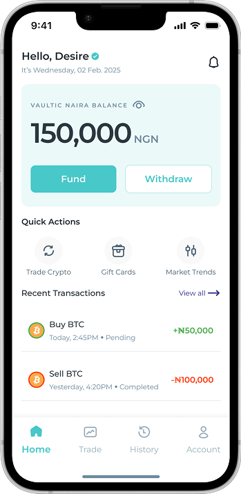 Vaultic Mobile App Home Screen